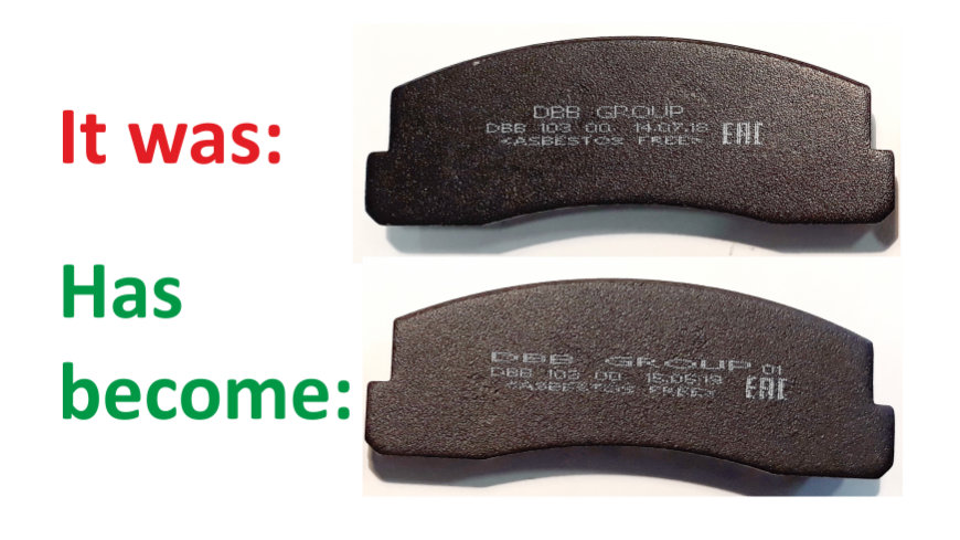 Introduced an additional element to protect the brake pads DBB from counterfeiting